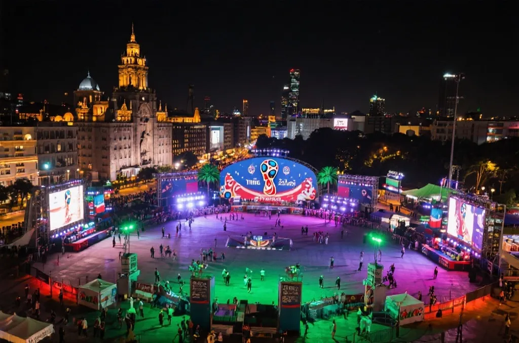 墨西哥城市夜景与世界杯球迷旅游热潮